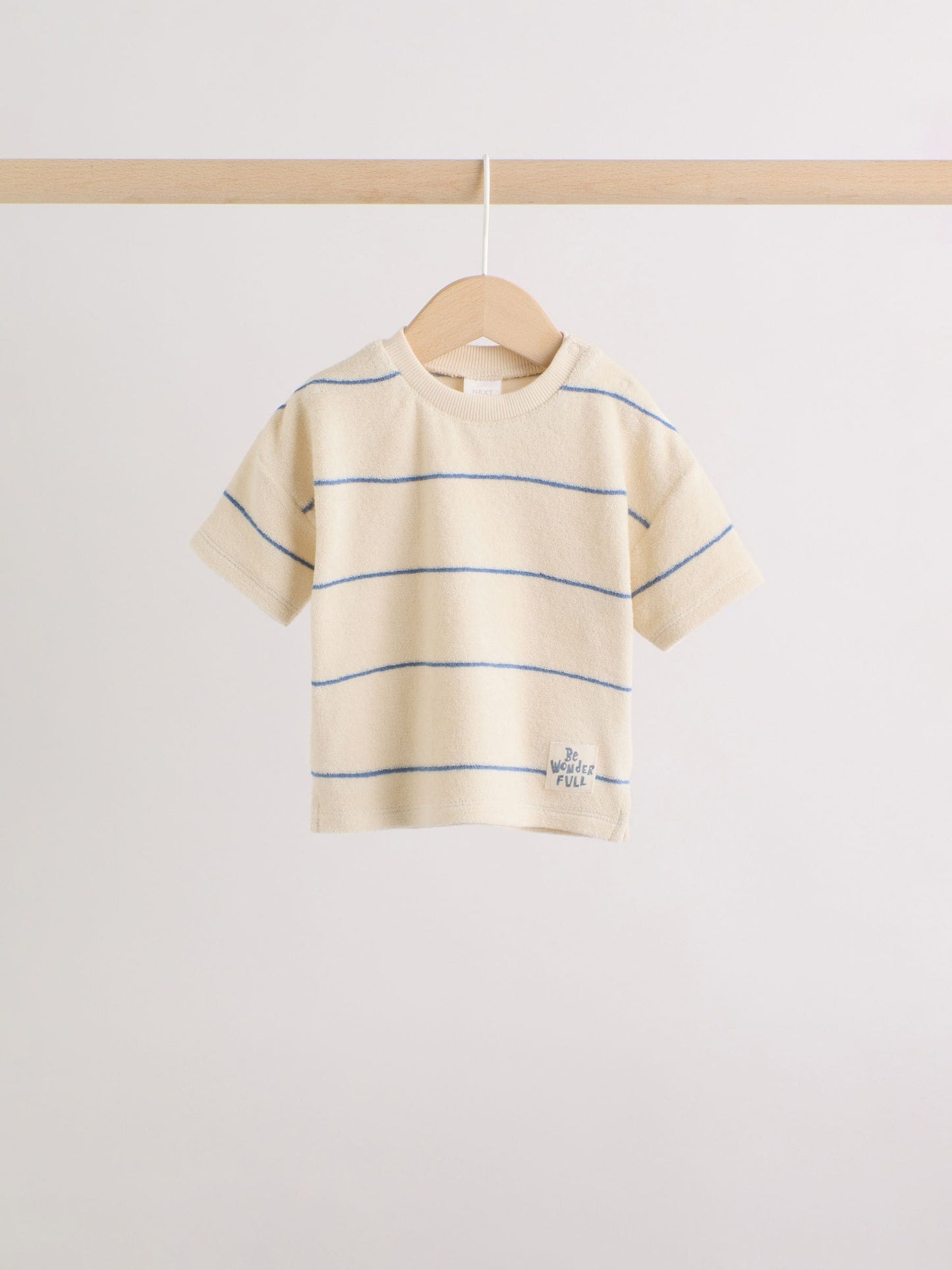 Neutral/Blue Stripe Top and Short Towelling Baby Set (0mths-2yrs) image 3
