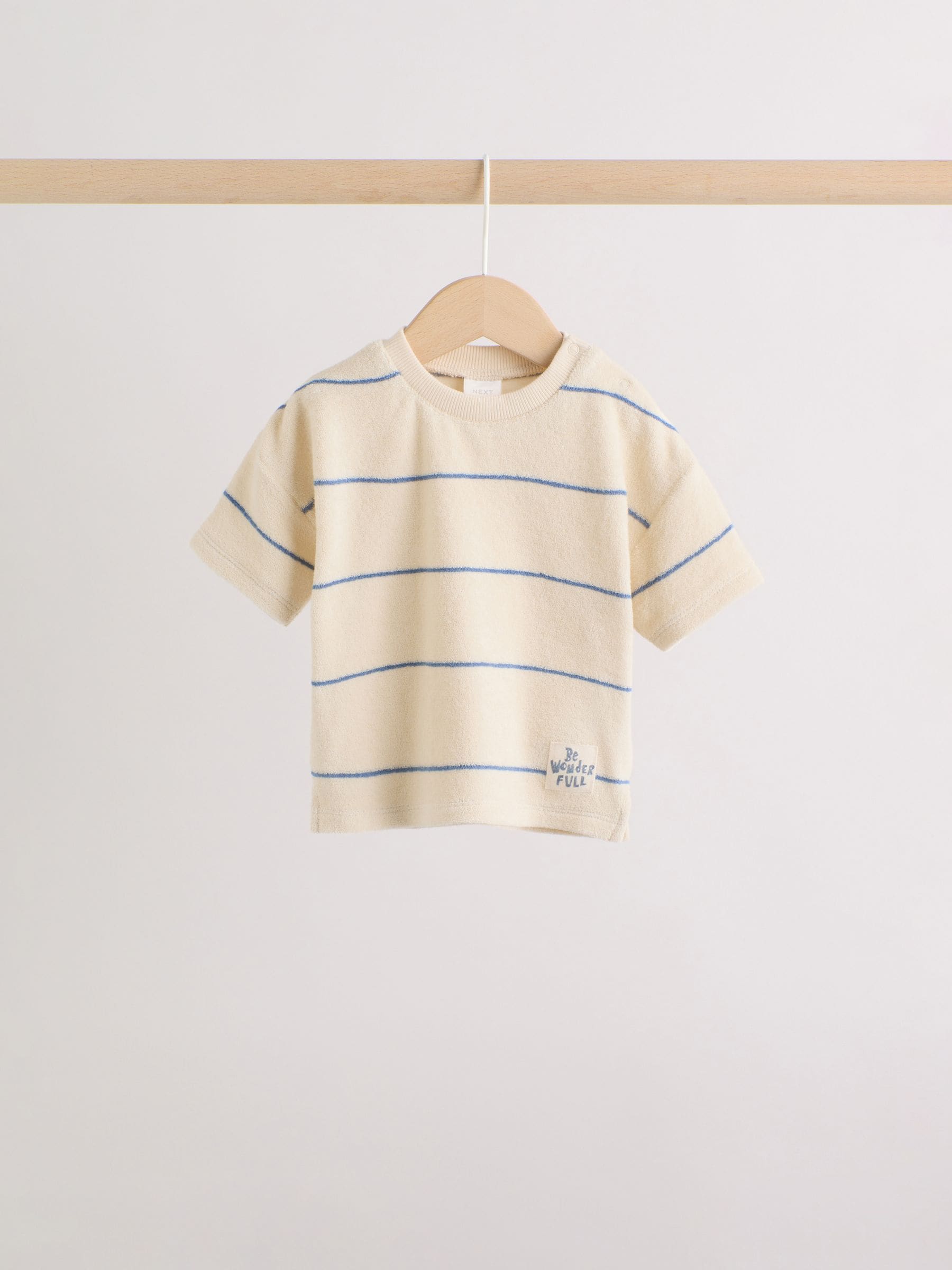 Neutral/Blue Stripe Top and Short Towelling Baby Set (0mths-2yrs) image 3