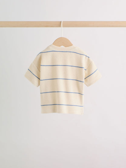 Neutral/Blue Stripe Top and Short Towelling Baby Set (0mths-2yrs) image 5