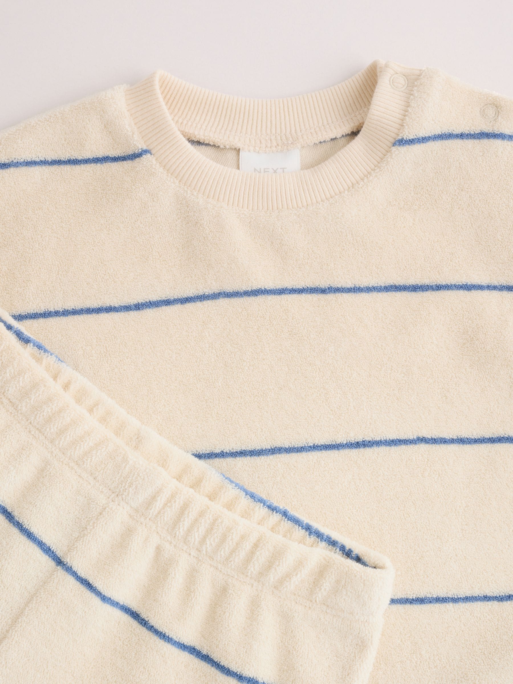 Neutral/Blue Stripe Top and Short Towelling Baby Set (0mths-2yrs) image 7
