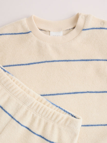 Neutral/Blue Stripe Top and Short Towelling Baby Set (0mths-2yrs) image 7
