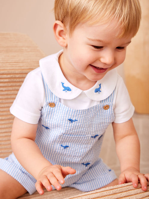 JoJo Maman Bébé Blue Whale Stripe Dungaree & Body Set image 1