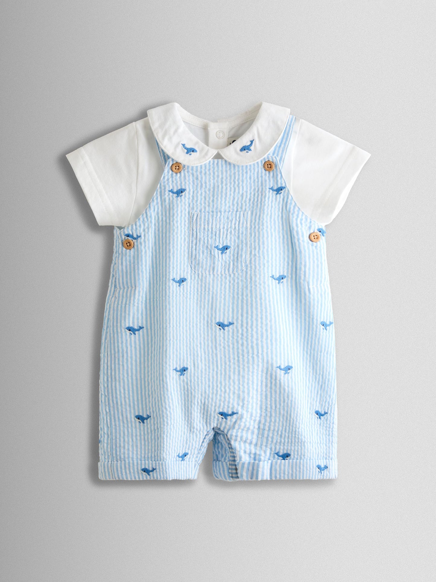 JoJo Maman Bébé Blue Whale Stripe Dungaree & Body Set image 2