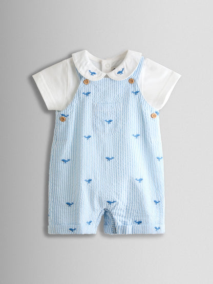 JoJo Maman Bébé Blue Whale Stripe Dungaree & Body Set image 2