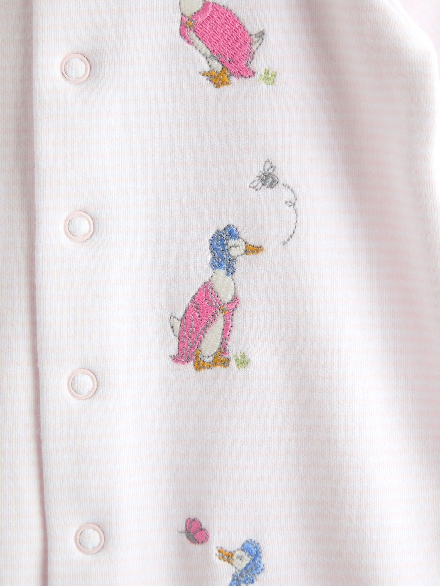 JoJo Maman Bébé Pink Jemima Puddle-Duck Stripe Cotton Footed Embroidered Sleepsuit image 5