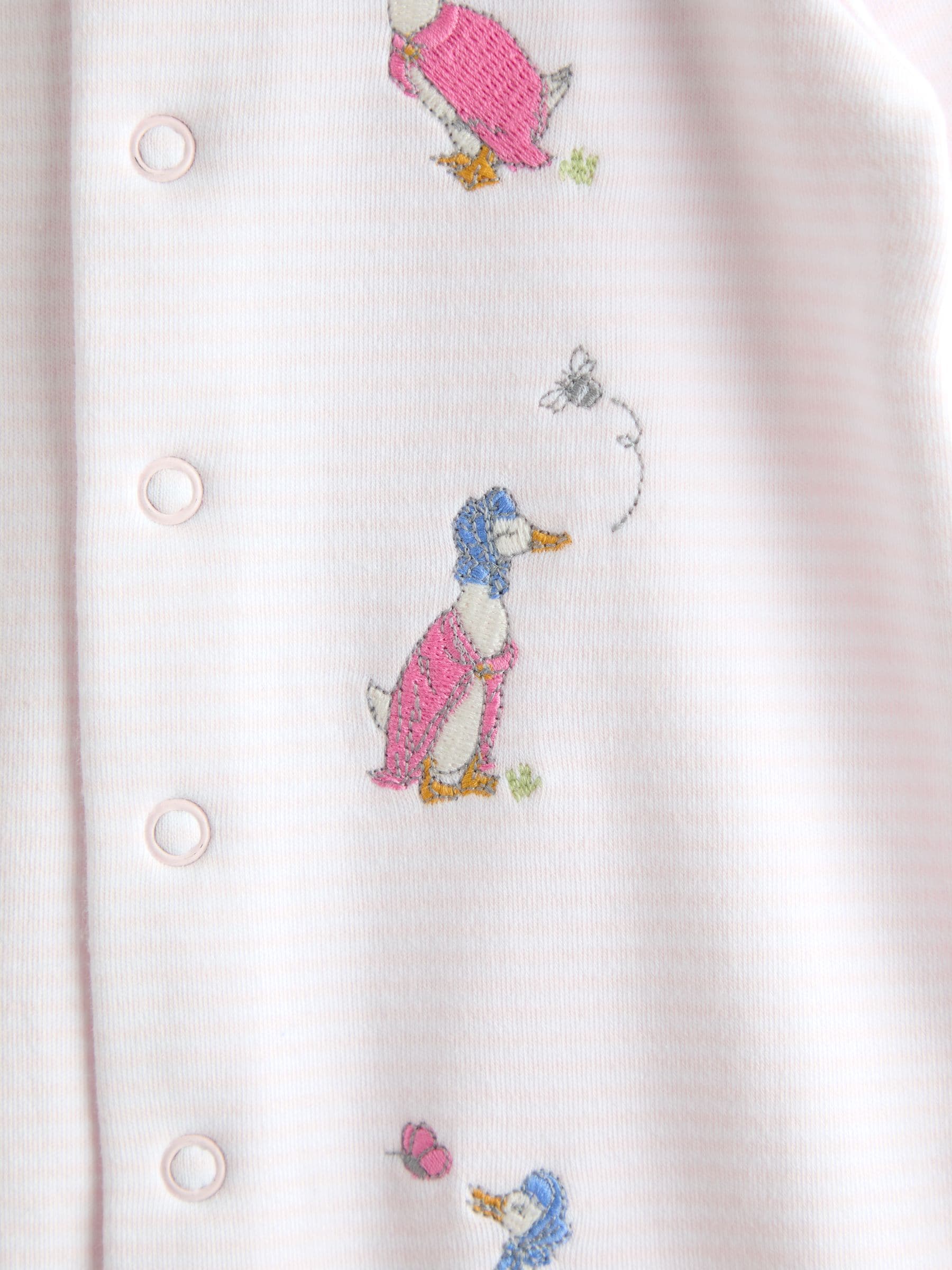 JoJo Maman Bébé Pink Jemima Puddle-Duck Stripe Cotton Footed Embroidered Sleepsuit image 5