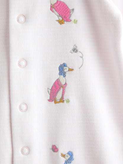 JoJo Maman Bébé Pink Jemima Puddle-Duck Stripe Cotton Footed Embroidered Sleepsuit image 5