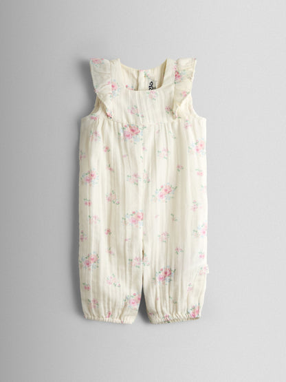 JoJo Maman Bébé Cream Floral Frill Romper & Hat Set image 3