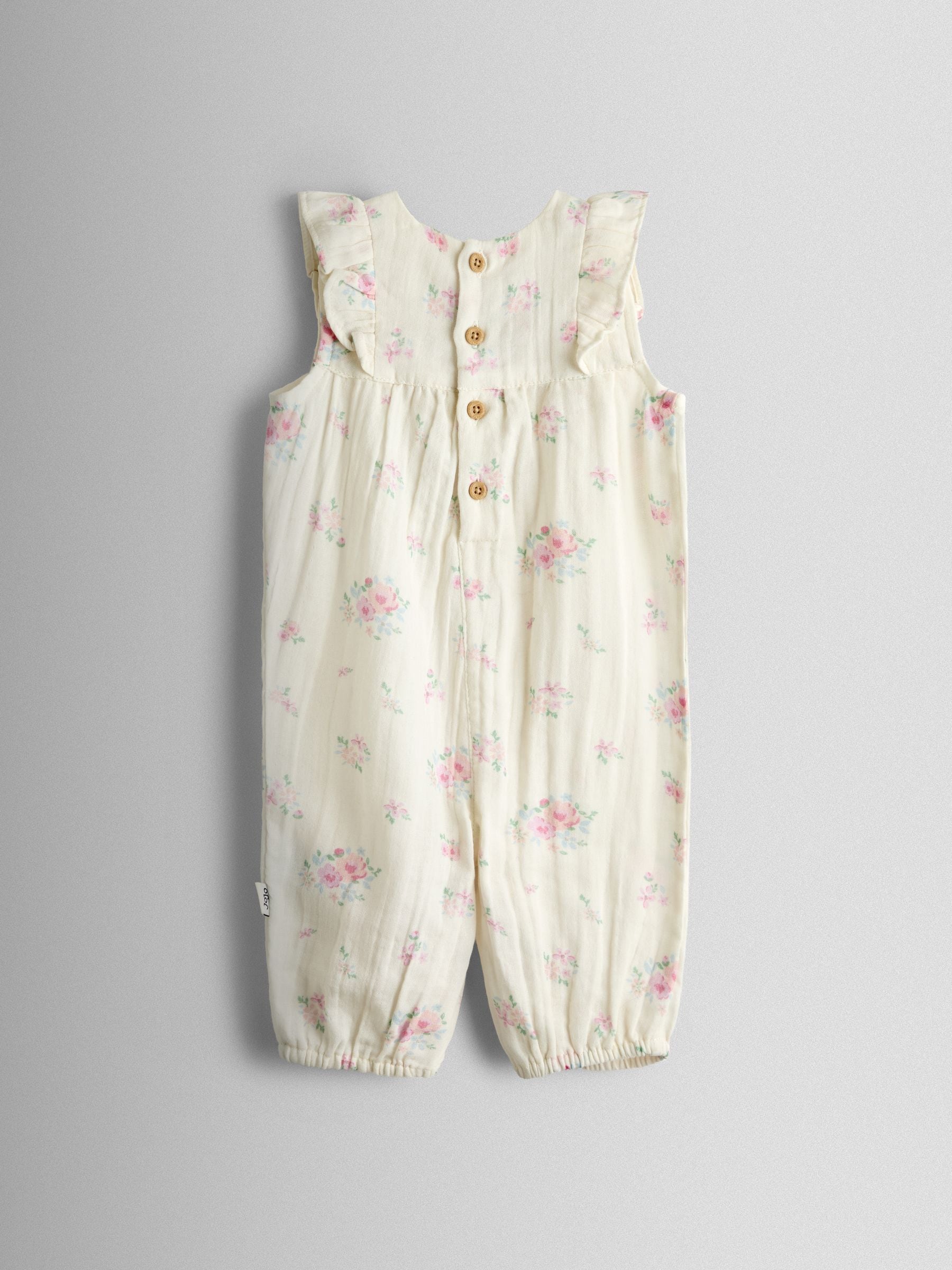 JoJo Maman Bébé Cream Floral Frill Romper & Hat Set image 4