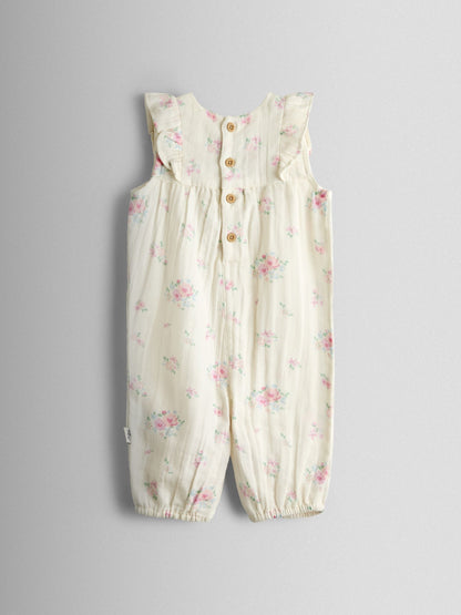 JoJo Maman Bébé Cream Floral Frill Romper & Hat Set image 4