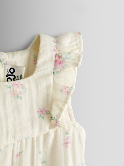 JoJo Maman Bébé Cream Floral Frill Romper & Hat Set - image 7