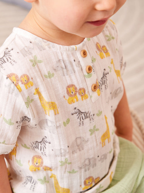 JoJo Maman Bébé Cream Safari Cheesecloth Top & Short Set image 1