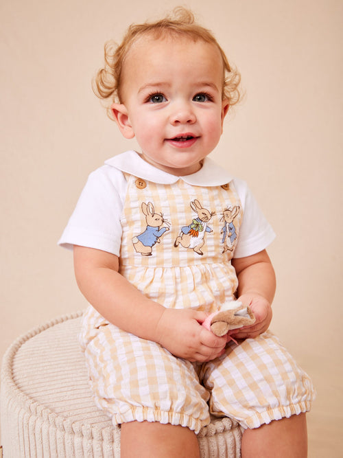 JoJo Maman Bébé Natural Peter Rabbit™ Checked Dungaree & Body Set image 1