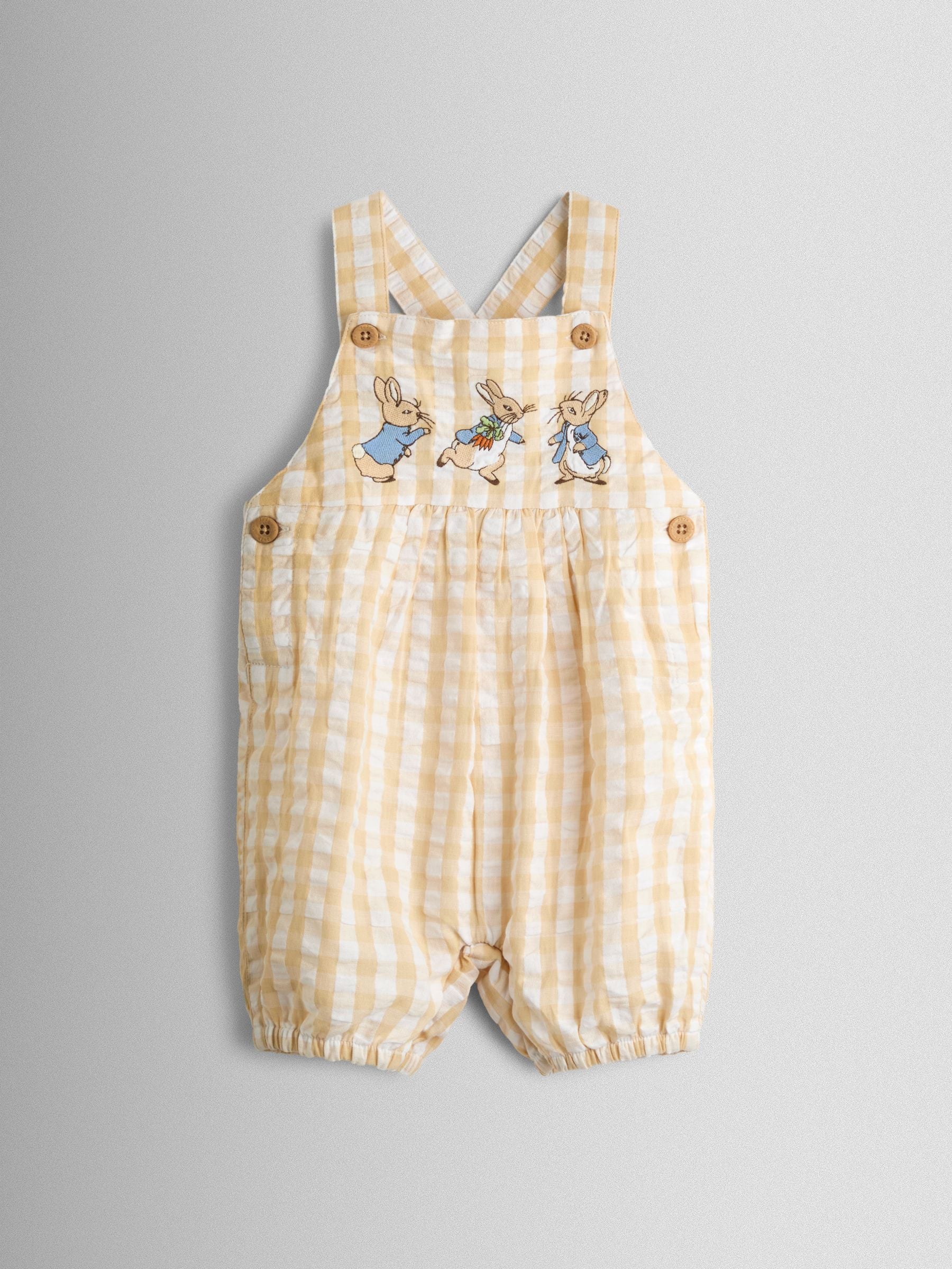 JoJo Maman Bébé Natural Peter Rabbit™ Checked Dungaree & Body Set image 3