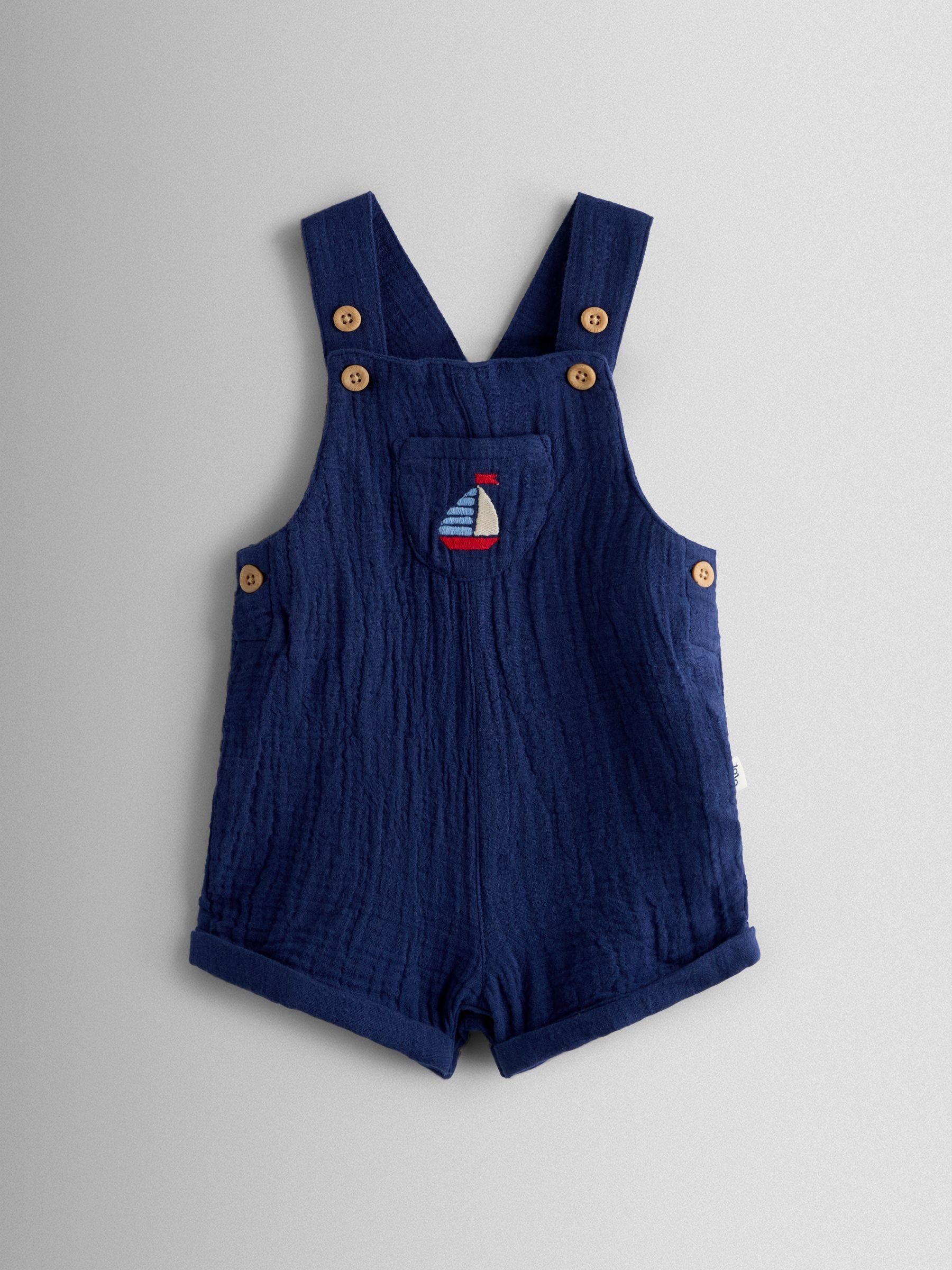 JoJo Maman Bébé Navy Nautical Embroidered Dungaree & Body Set image 5