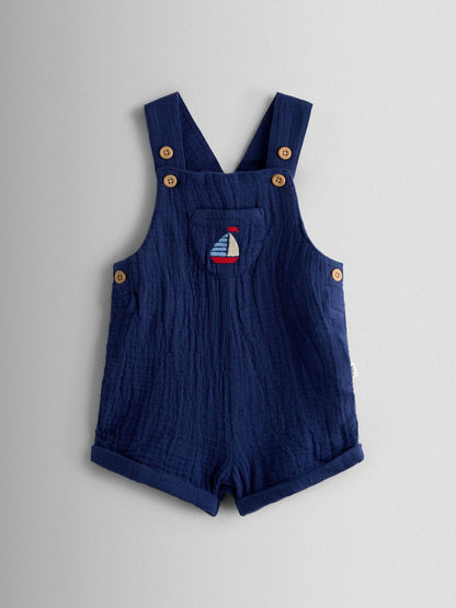 JoJo Maman Bébé Navy Nautical Embroidered Dungaree & Body Set image 5