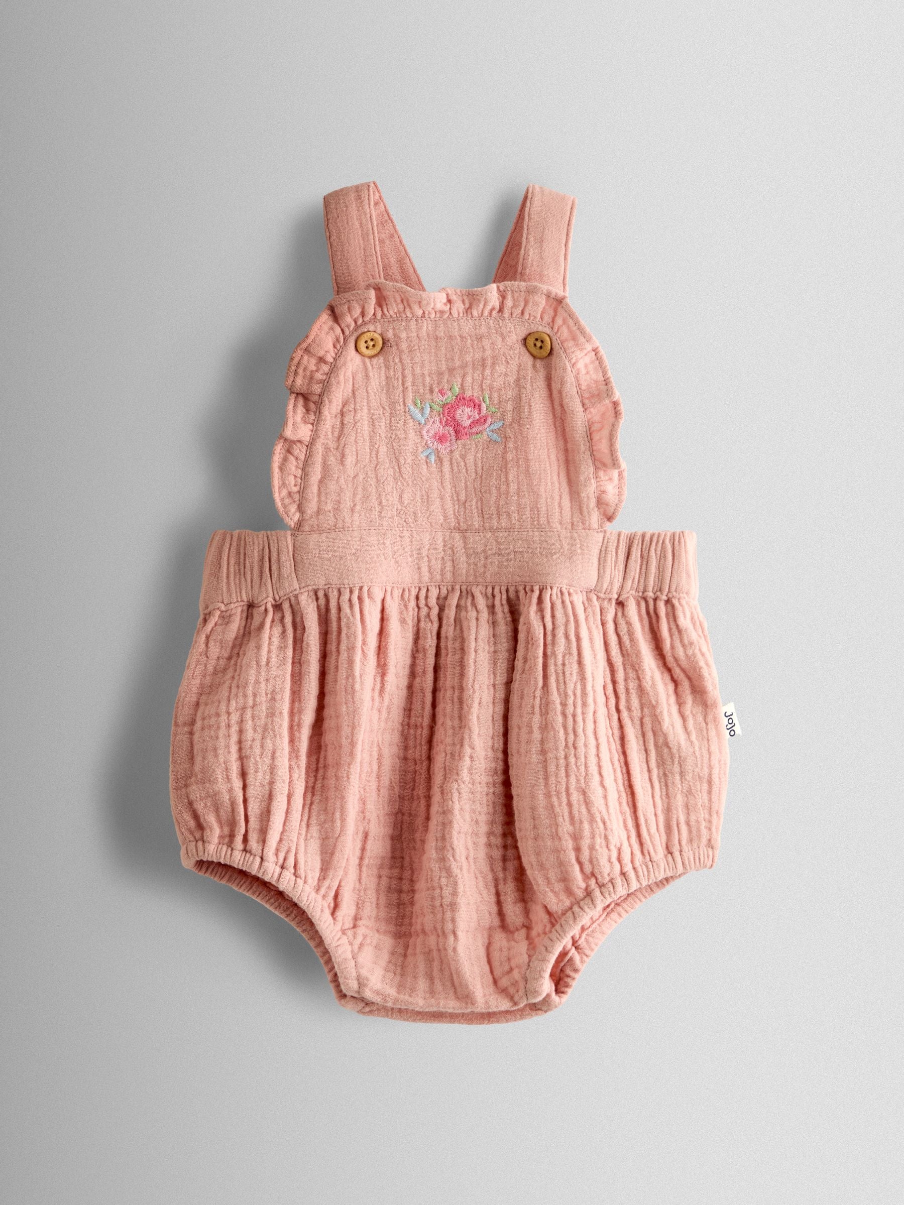 JoJo Maman Bébé Pink Floral Bubble Dungaree and Body Set image 2