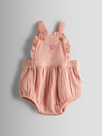 JoJo Maman Bébé Pink Floral Bubble Dungaree and Body Set image 2