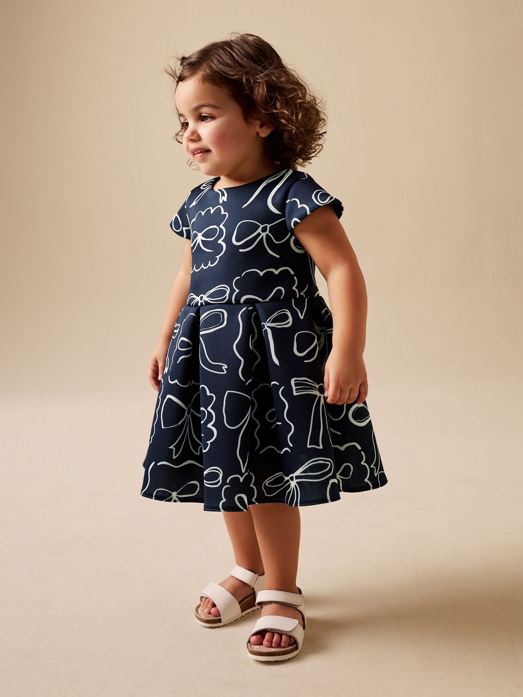 Navy Bows Scuba Occasion Dress (3mths-7yrs) image 1