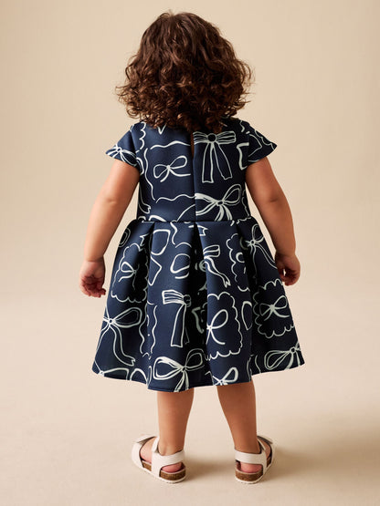Navy Bows Scuba Occasion Dress (3mths-7yrs) image 3