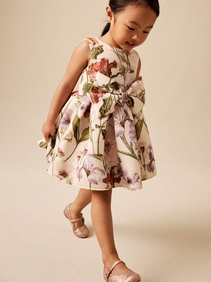 Cream Floral Scuba Occasion Dress (3mths-7yrs) image 1
