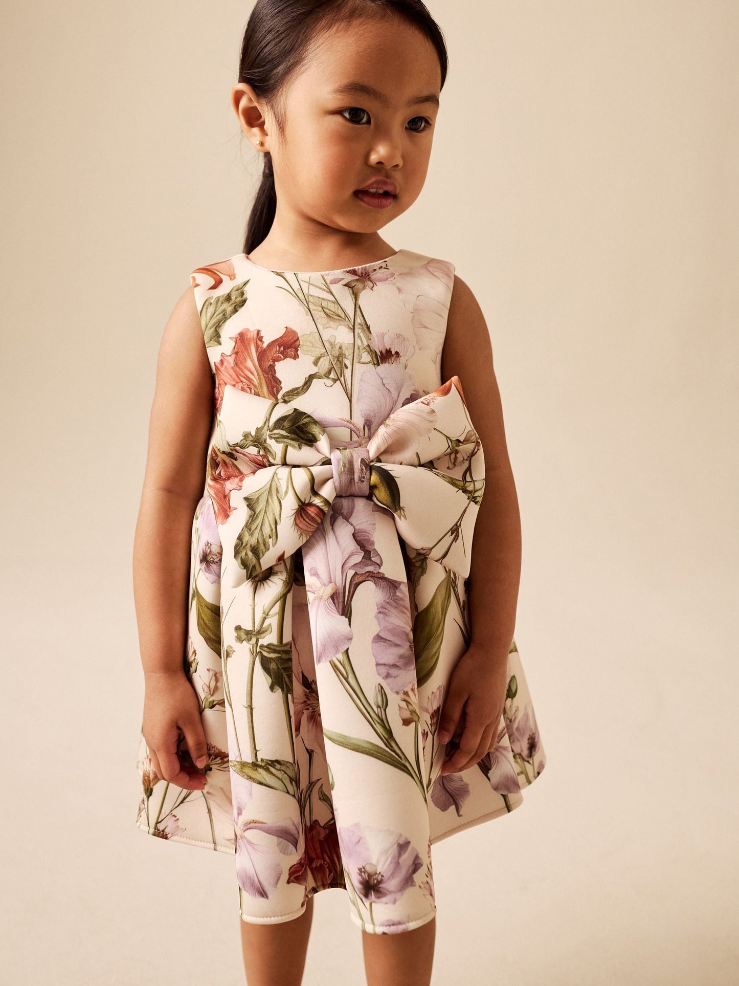 Cream Floral Scuba Occasion Dress (3mths-7yrs) image 2