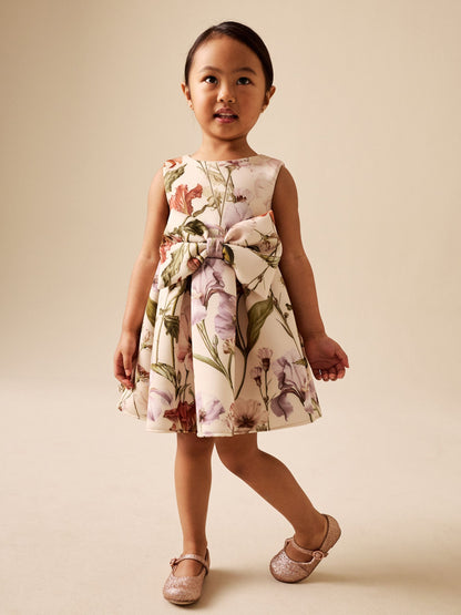 Cream Floral Scuba Occasion Dress (3mths-7yrs) image 4