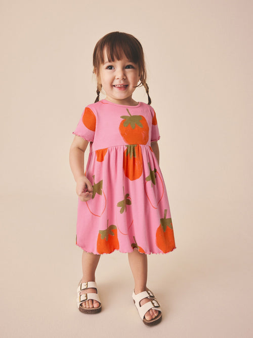 Pink Strawberry Short Sleeve Ribbed Dress (3mths-7yrs) image 1