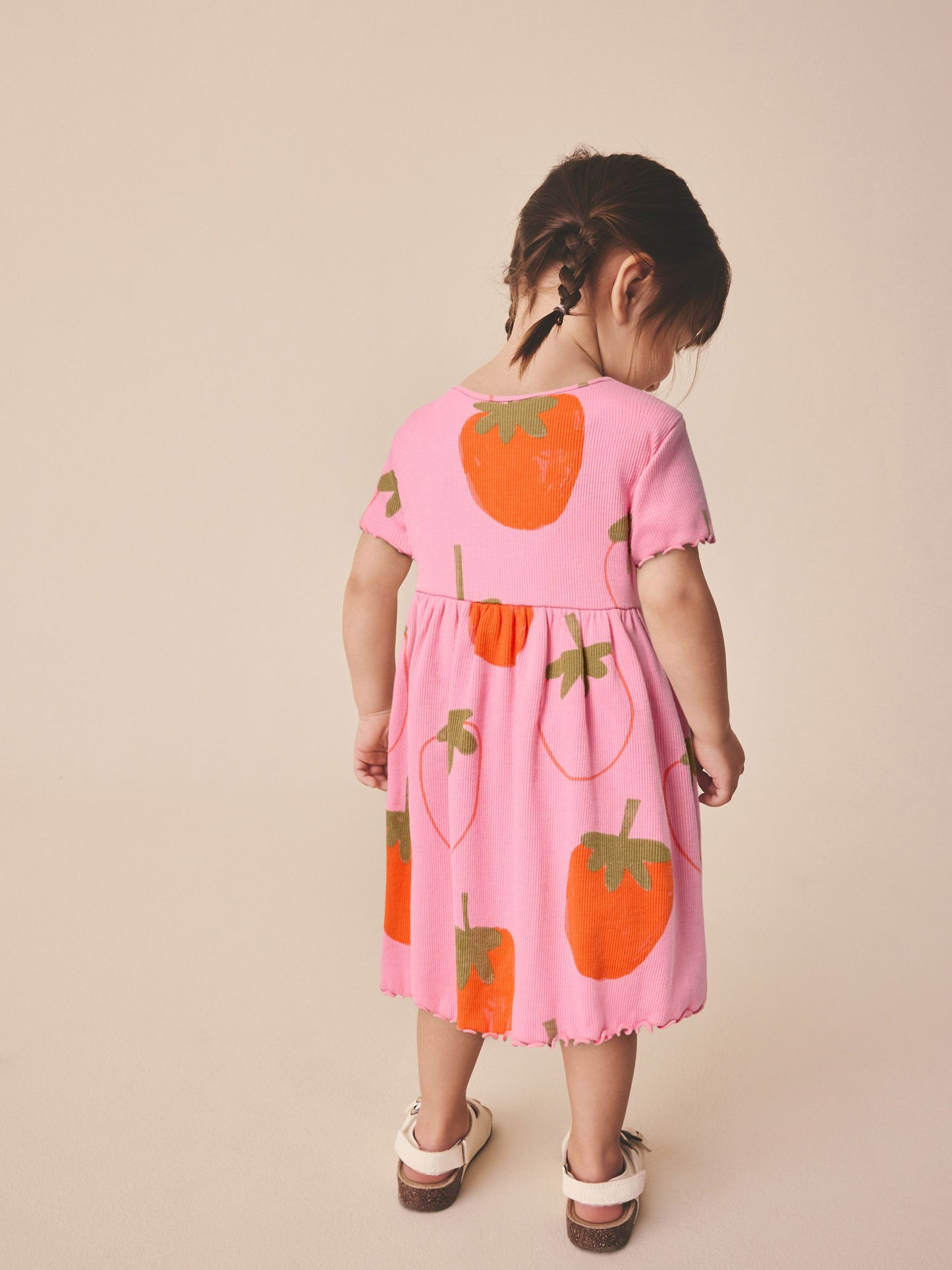 Pink Strawberry Short Sleeve Ribbed Dress (3mths-7yrs) image 2