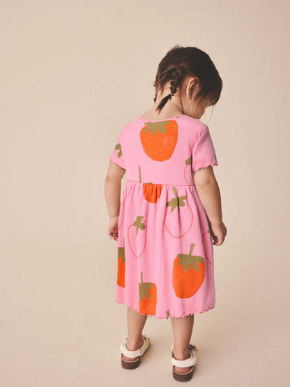 Pink Strawberry Short Sleeve Ribbed Dress (3mths-7yrs) image 2