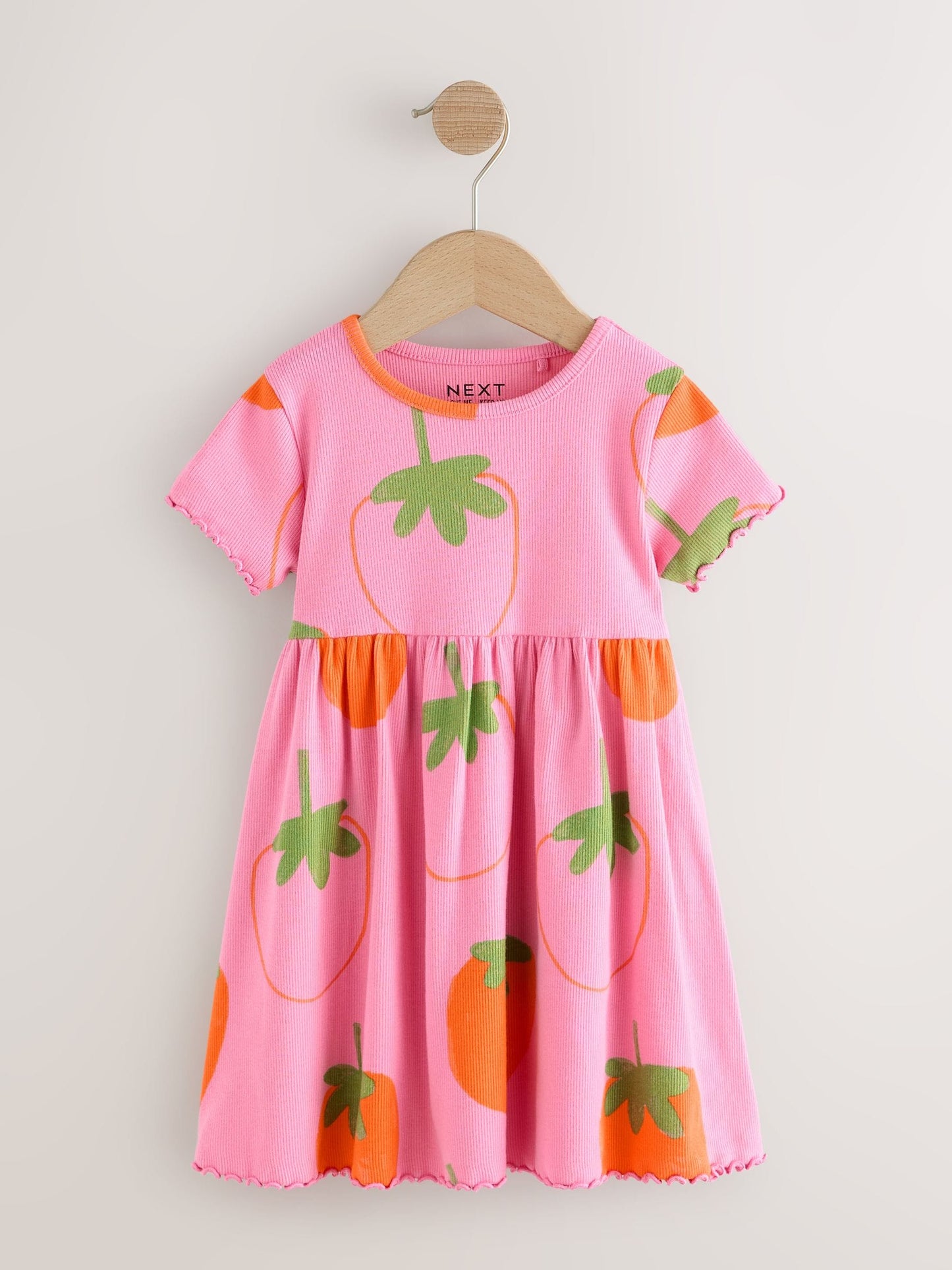 Pink Strawberry Short Sleeve Ribbed Dress (3mths-7yrs) image 3
