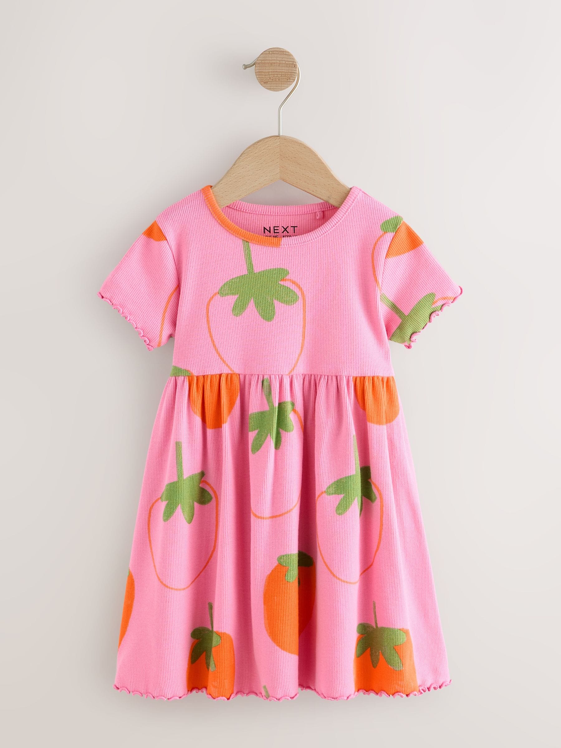 Pink Strawberry Short Sleeve Ribbed Dress (3mths-7yrs) image 3