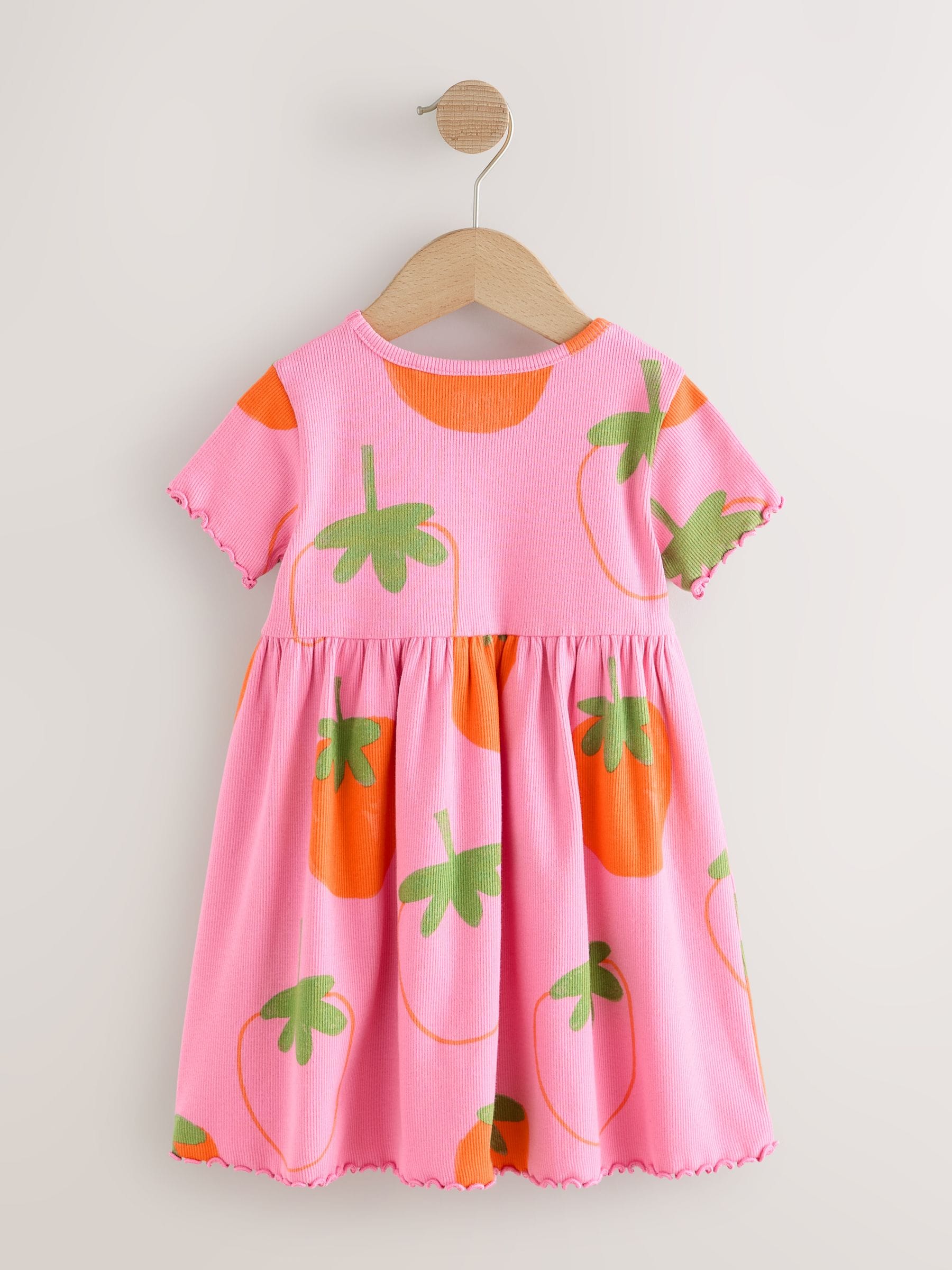 Pink Strawberry Short Sleeve Ribbed Dress (3mths-7yrs) image 4