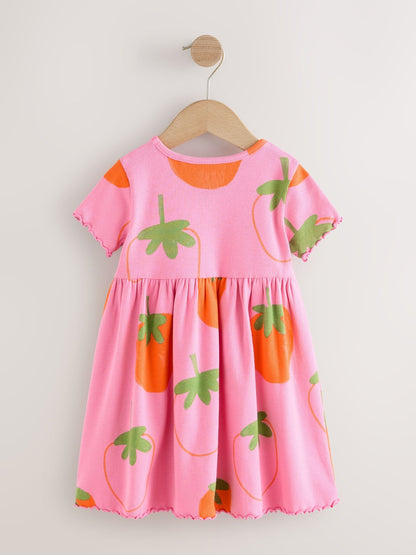 Pink Strawberry Short Sleeve Ribbed Dress (3mths-7yrs) image 4