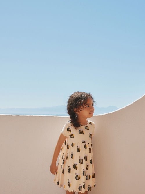 Cream Bumblebee Short Sleeve Ribbed Dress (3mths-7yrs) image 1
