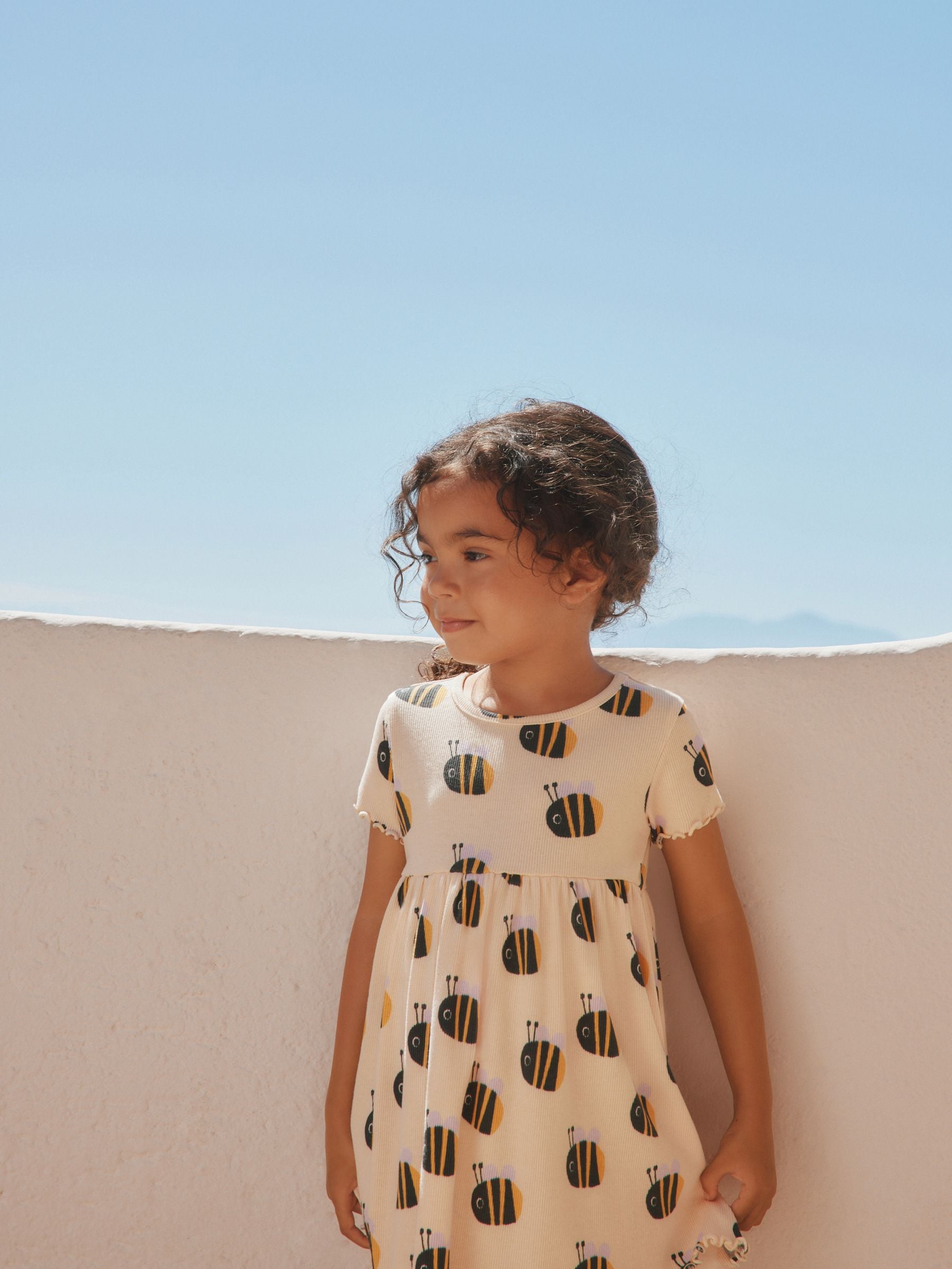 Cream Bumblebee Short Sleeve Ribbed Dress (3mths-7yrs) image 2