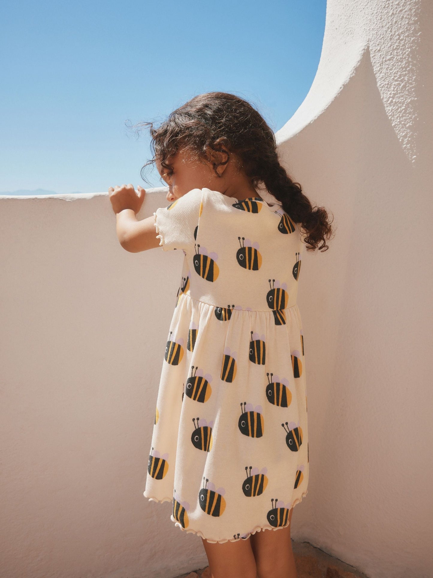 Cream Bumblebee Short Sleeve Ribbed Dress (3mths-7yrs) image 3
