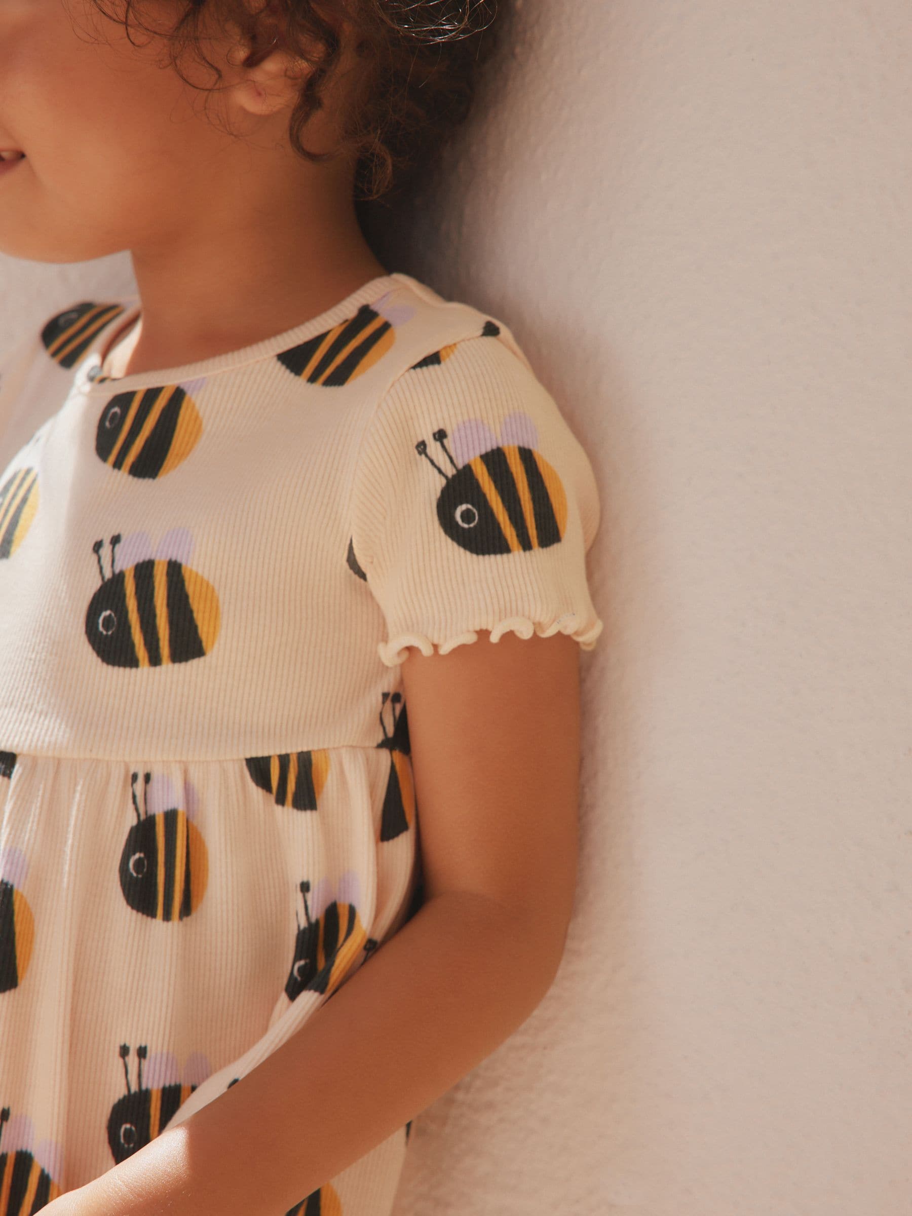 Cream Bumblebee Short Sleeve Ribbed Dress (3mths-7yrs) image 4