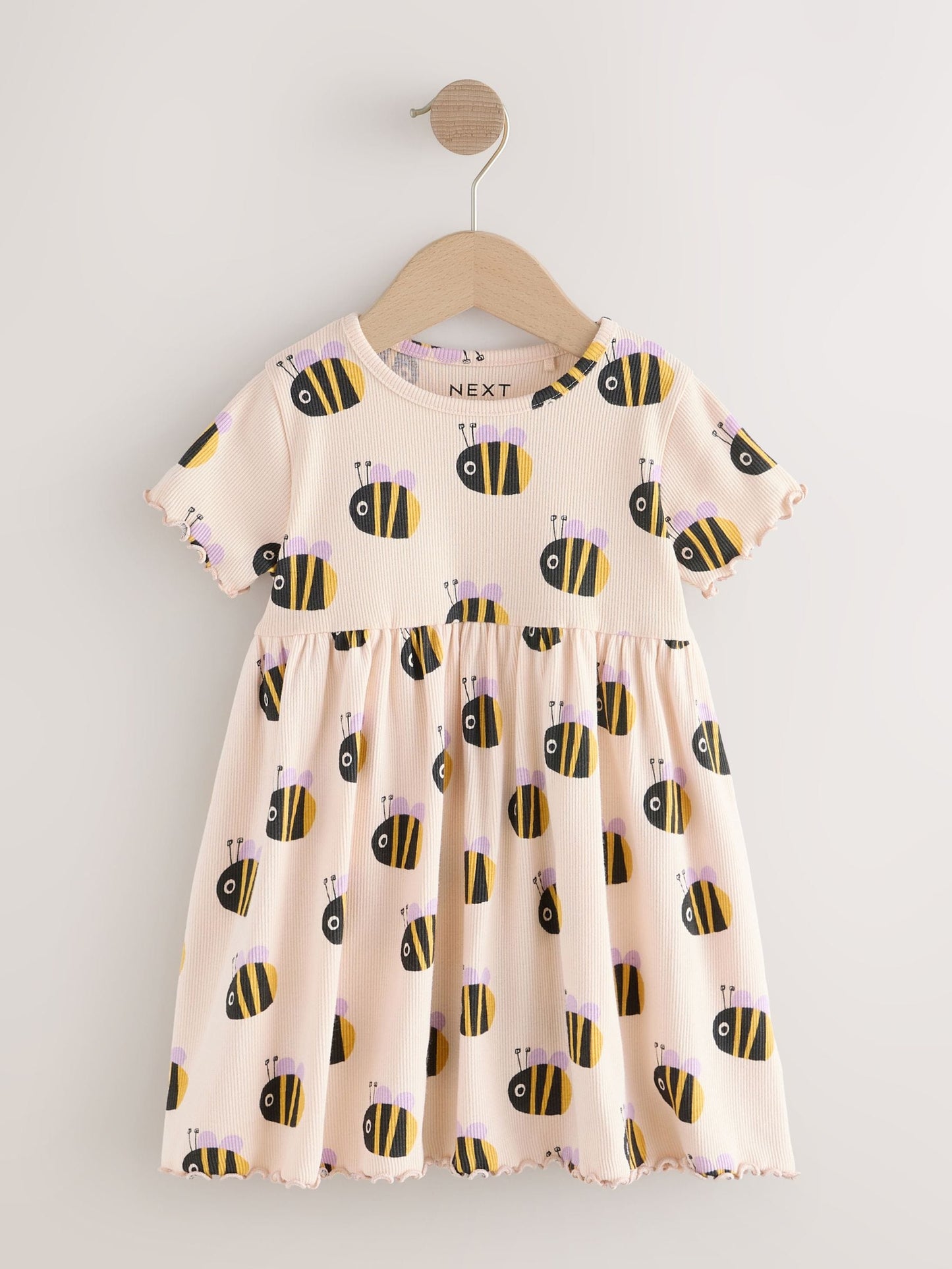 Cream Bumblebee Short Sleeve Ribbed Dress (3mths-7yrs) image 5