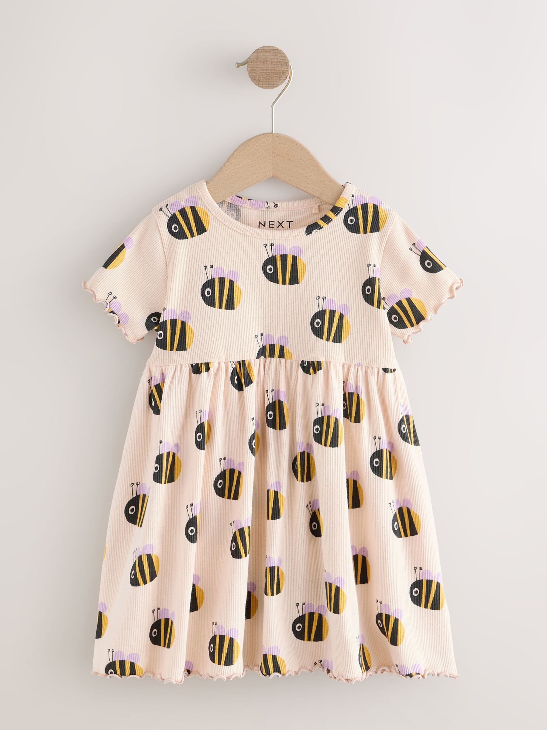 Cream Bumblebee Short Sleeve Ribbed Dress (3mths-7yrs) image 5