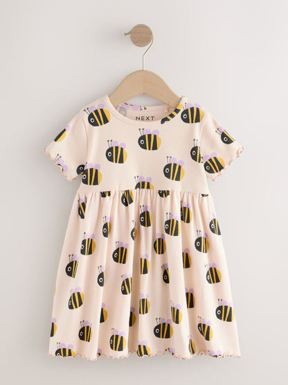 Cream Bumblebee Short Sleeve Ribbed Dress (3mths-7yrs) image 5