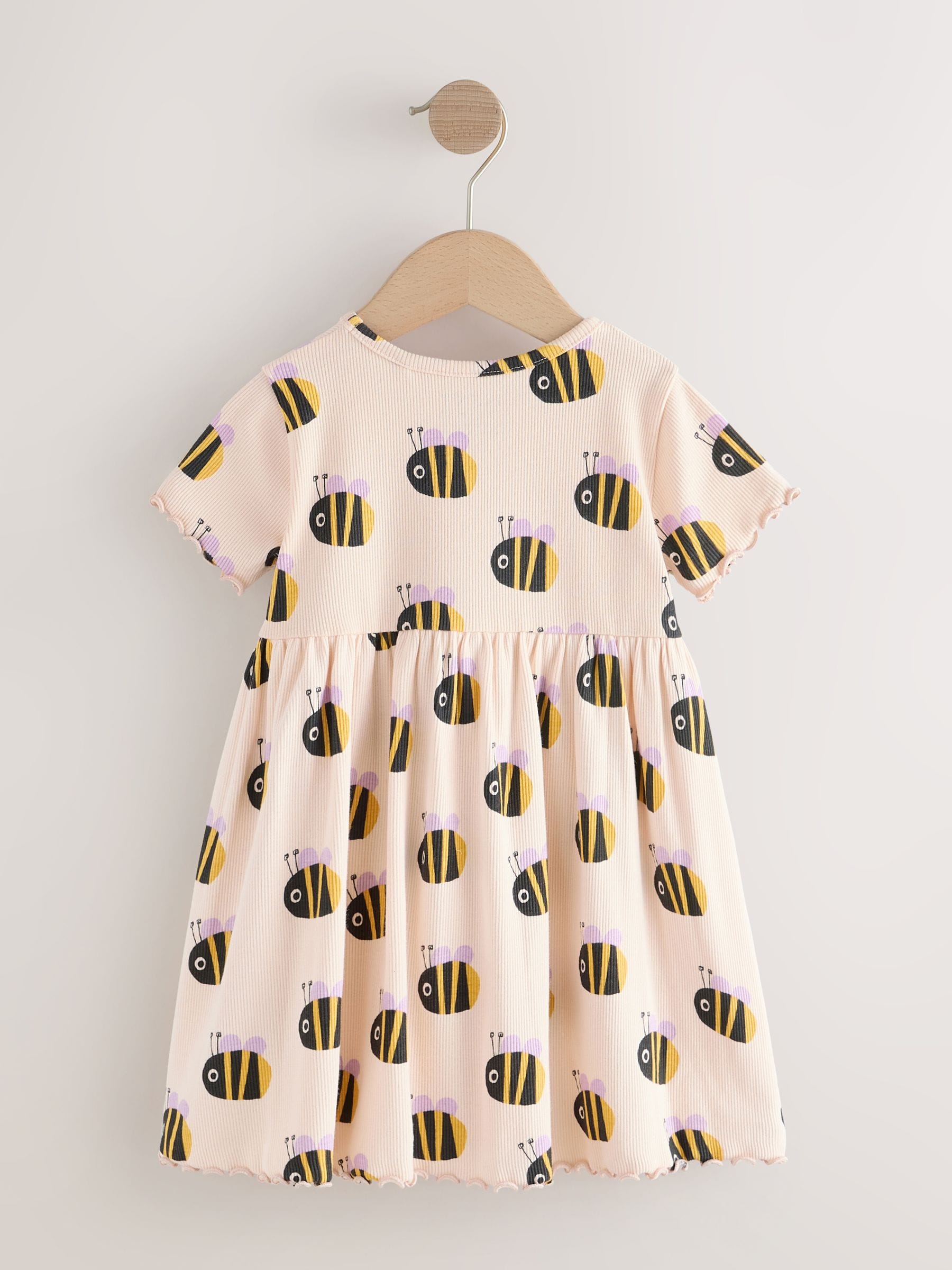 Cream Bumblebee Short Sleeve Ribbed Dress (3mths-7yrs) image 6