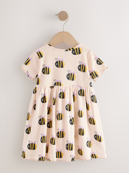Cream Bumblebee Short Sleeve Ribbed Dress (3mths-7yrs) image 6