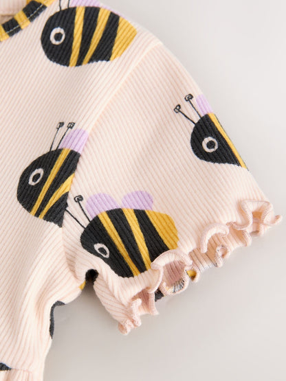 Cream Bumblebee Short Sleeve Ribbed Dress (3mths-7yrs) image 8