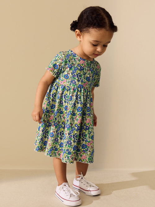 Dsiney Kidz - Blue Floral Short Sleeve Ribbed Dress (3mths-7yrs) image 1
