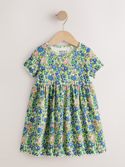Blue Floral Short Sleeve Ribbed Dress (3mths-7yrs) image 4