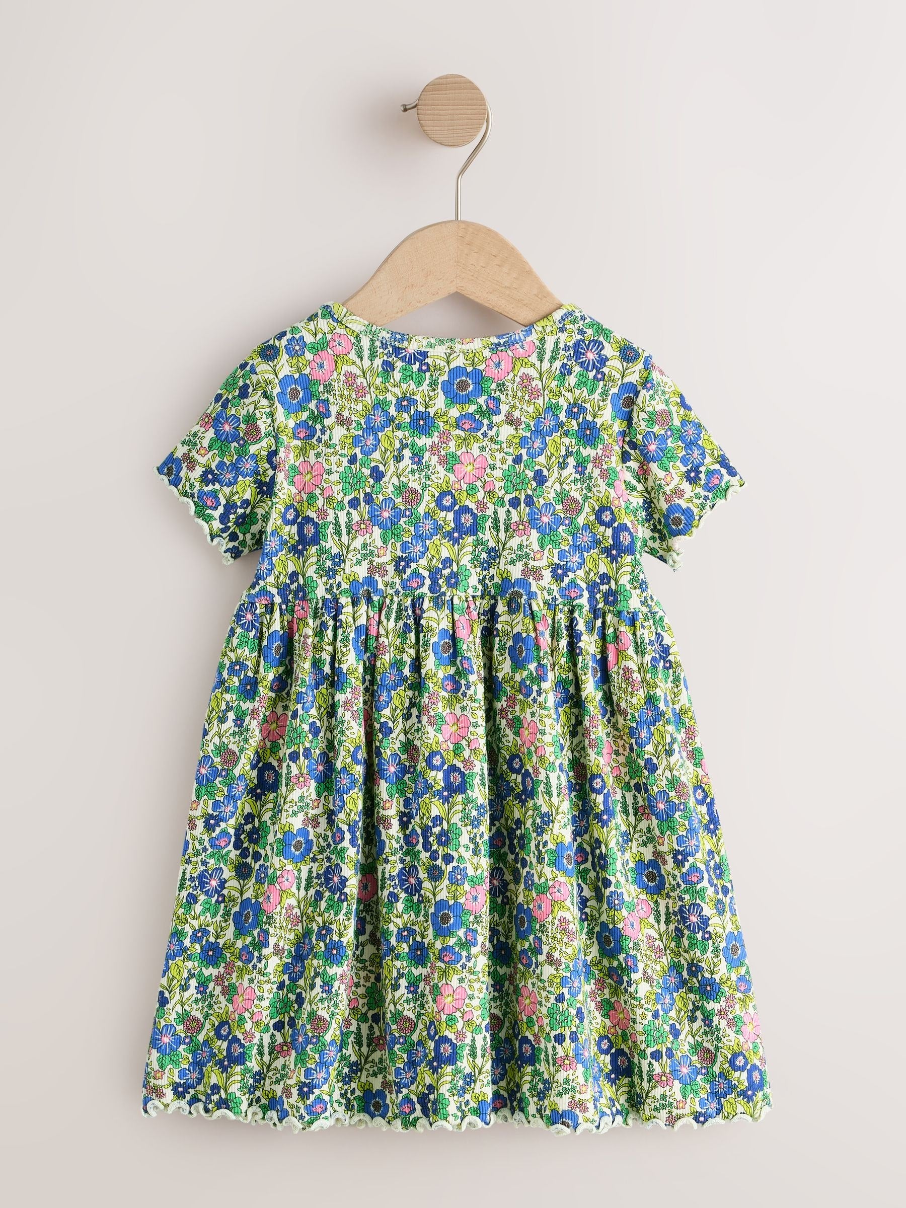 Blue Floral Short Sleeve Ribbed Dress (3mths-7yrs) image 5