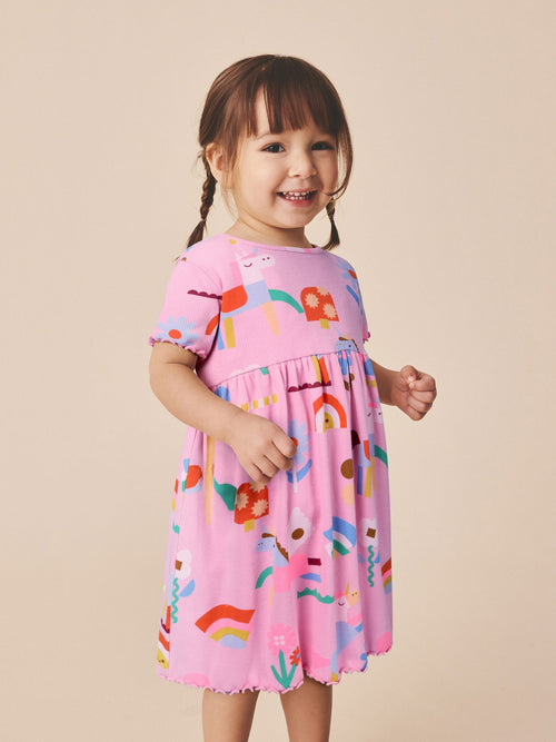 Dsiney Kidz - Pink Unicorn Short Sleeve Ribbed Dress (3mths-7yrs) image 1