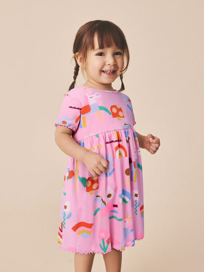 Pink Unicorn Short Sleeve Ribbed Dress (3mths-7yrs) image 1