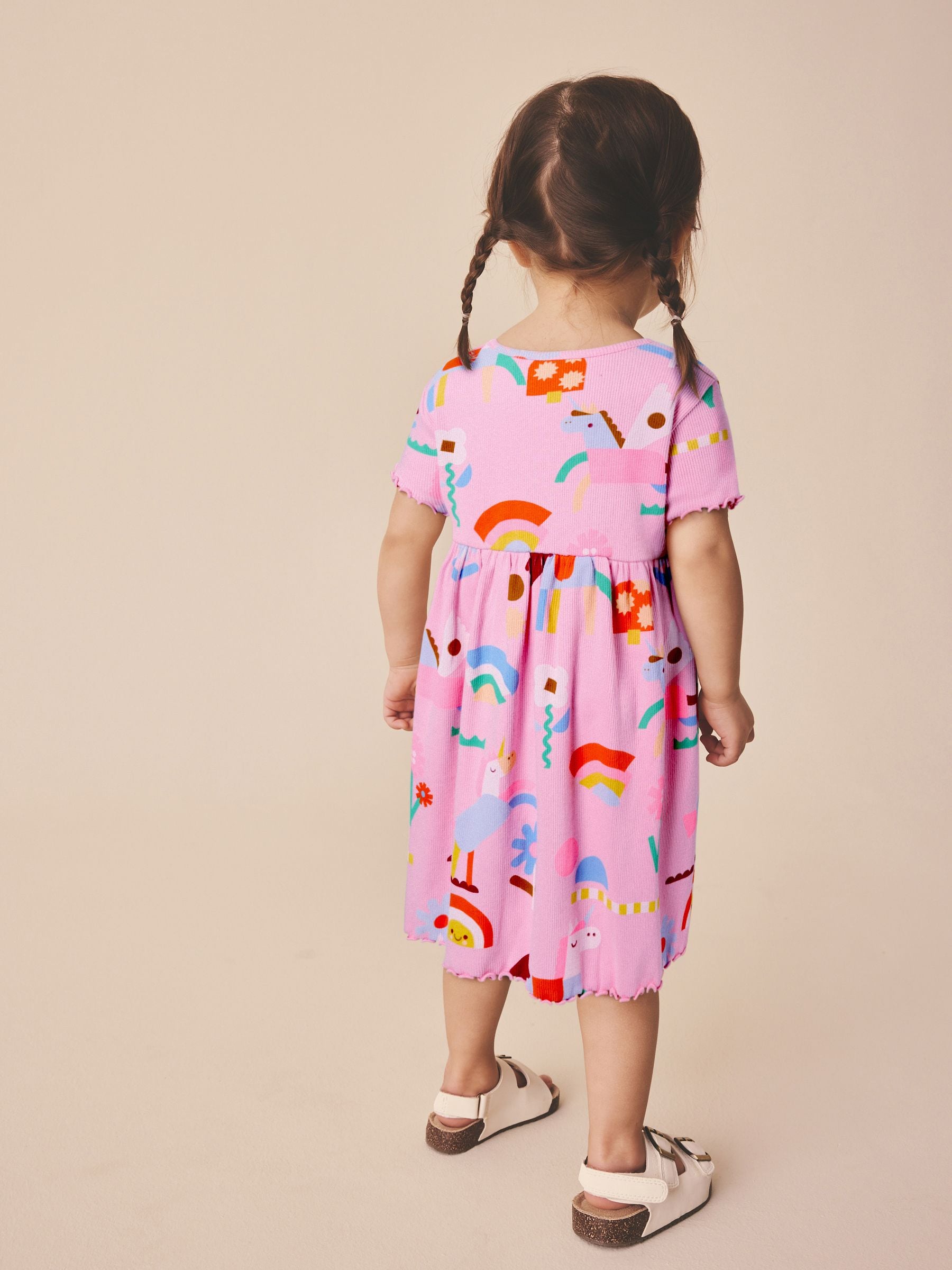 Pink Unicorn Short Sleeve Ribbed Dress (3mths-7yrs) image 2